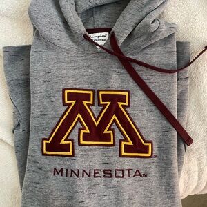 Champion Gray Hoodie with Minnesota Maroon Logo